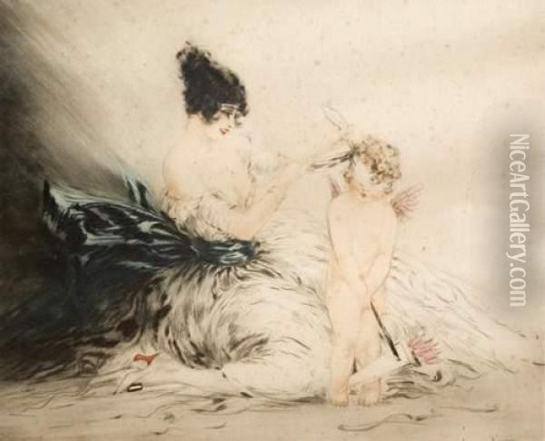 L'amour Masque Oil Painting - Louis Icart