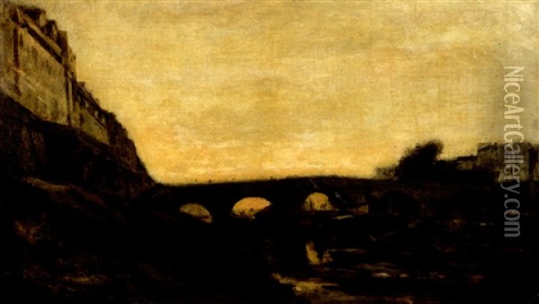 Vue De Pont-neuf Oil Painting - Karl Pierre Daubigny