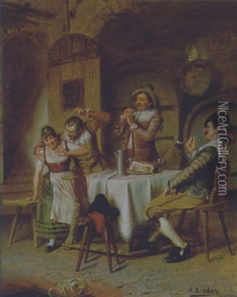 Landsknechte Im Weinkeller Oil Painting - Alois Binder