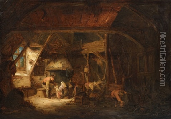 A Barn Interior Oil Painting - Isaac Van Ostade