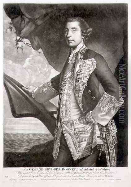 Portrait of Sir George Brydges Rodney 1719-92 Admiral of the White, engraved by William Dickinson 1746-1823 pub. by Carington Bowles fl.1744-93 Oil Painting - Sir Joshua Reynolds