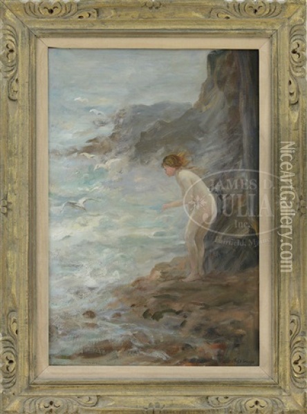 Nude Girl On Rocky Coast Oil Painting - Charles Paul Gruppe