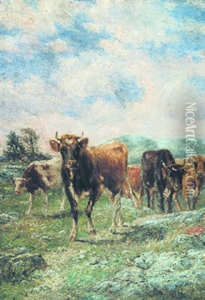 Cattle Looking Ahead Oil Painting - Charles Franklin Pierce