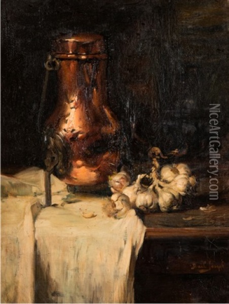 Nature Morte Au Cuivre Et Oignons Oil Painting - Joseph Bail