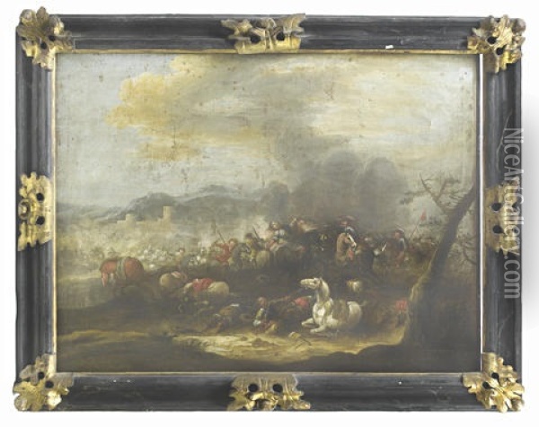 Cavalry Engagements (pair) Oil Painting - Francesco Monti