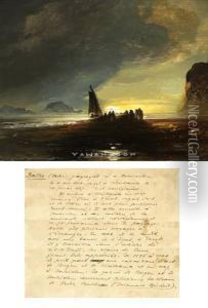 Strand I Maneskinn Olje Pa Papir Oppklebet Pa Papplate Oil Painting - Peder Balke