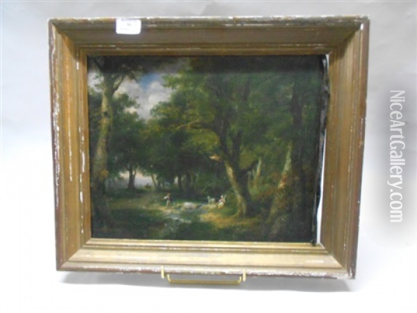 Sous Bois Avec Bergere Et Villageois Oil Painting - Henri-Joseph Boichard