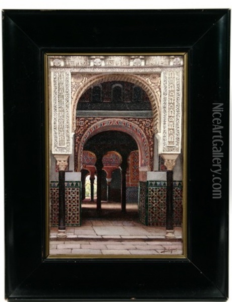 El Patio Del Alcazar De Sevilla Oil Painting - Fernando Liger Hidalgo