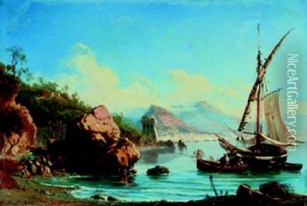 Fischer Vor Einer Hafenstadt In Der Bucht Von Neapel Oil Painting - Francesco Mancini