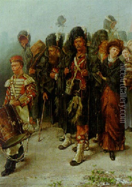 Leading The March Oil Painting - Pierre-Marie Beyle