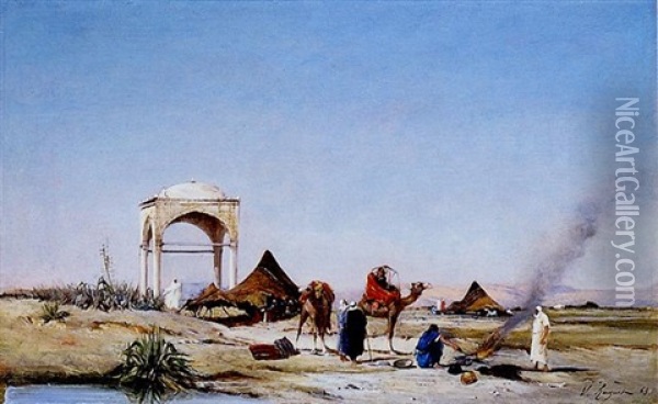 Cuisine Au Campement Oil Painting - Victor Pierre Huguet