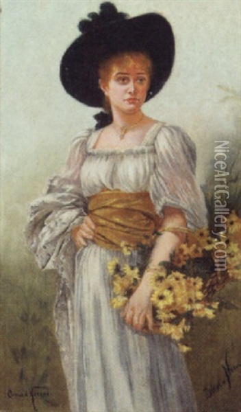 Dame Mit Blumenkorb Oil Painting - Conrad Kiesel