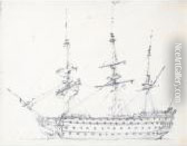 Broadside View Of H.m.s.victory In The Medway Oil Painting - John Constable