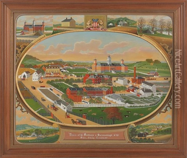 View's Of The Buildings & Surroundings Of The Berks County Almshouse Oil Painting - Charles C. Hoffmann