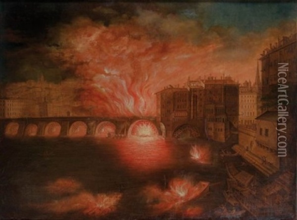 L'incendie Du Pont Nemours A Lyon Le 4 Avril Oil Painting - Balthazar Alexis