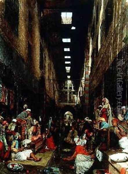 The Bezestein Bazaar of El Khan Khallil Cairo Oil Painting - John Frederick Lewis