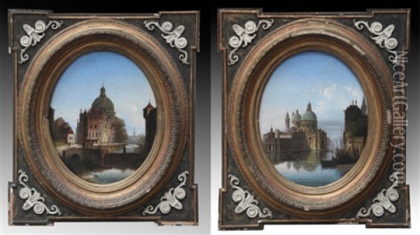 Vue De Santa Maria Della Salute (+ Vue D'un Pont A Venise; Pair) Oil Painting - Johann Wilhelm Jankowski