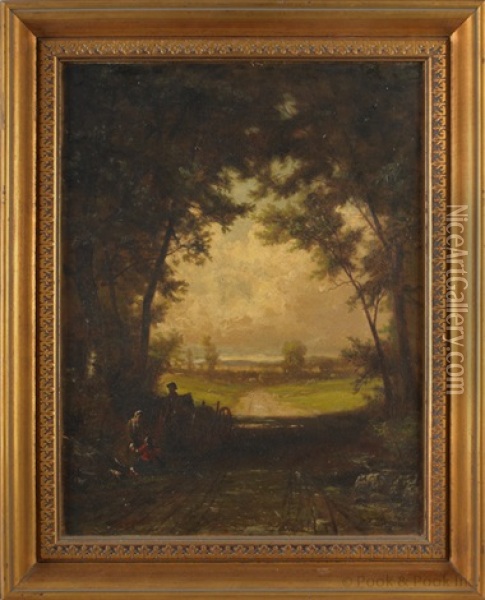 Landscape With A Picnic Scene Oil Painting - James Brade Sword