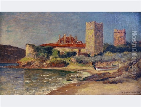 Sea Coast With Ruins Oil Painting - Gaston Marie Anatole Roullet