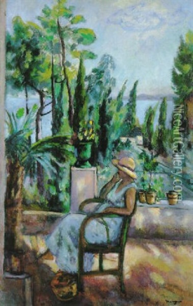 Odette Assise Au Jardin, L'oustalet Oil Painting - Henri Charles Manguin