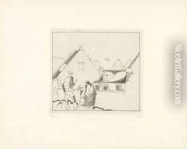 Causerie Villageoise / A Village Conversation. 1924 Oil Painting - Jean Emile Laboureur