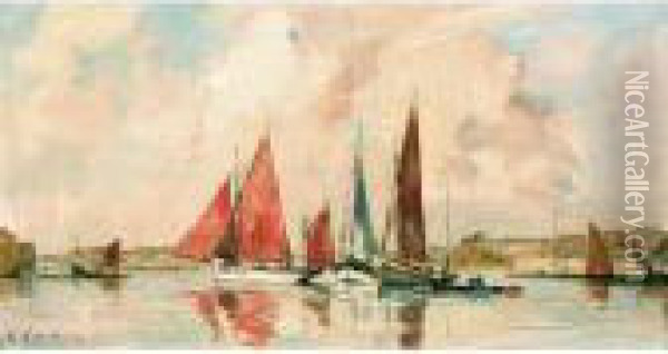 Thonier Dans L'arriere Port De Concarneau Oil Painting - Ernest Vauthrin