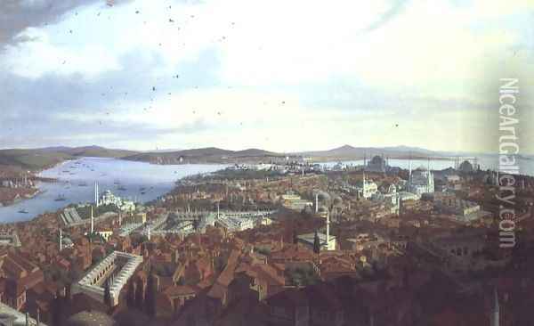 Panorama of Constantinople from the Suleymaniye Camii, 1844 Oil Painting - Hubert Sattler