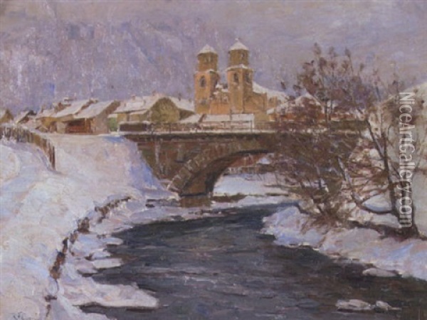 Steinach Am Brenner Im Winter Oil Painting - Robert Franz Curry