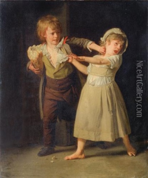 Deux Enfants Se Disputant Un Morceau De Pain Oil Painting - Henri-Pierre Danloux