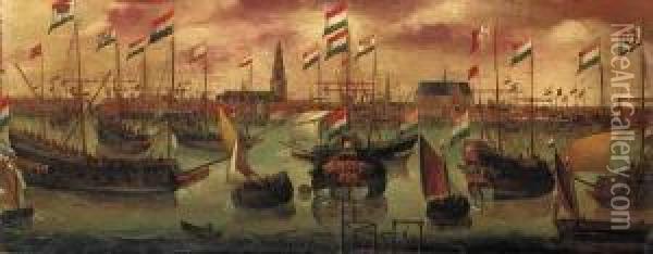 The Dutch Fleet Off Amsterdam Oil Painting - Aert Anthonisz