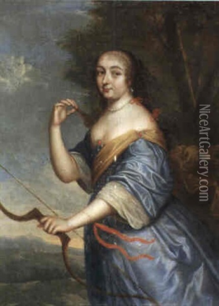Diana In Blauem Gewand Mit Bogen Und Pfeil Oil Painting - Pierre Mignard the Elder