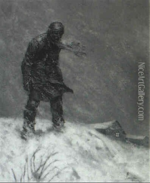 Man Outside In Snowstorm Oil Painting - Fernand Harvey Lungren