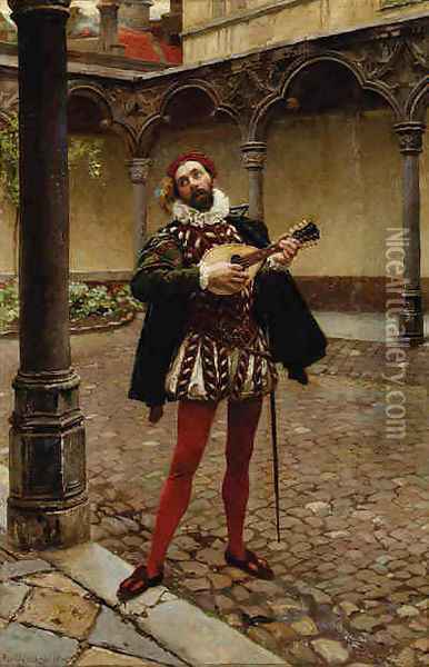 The Madolin Player Oil Painting - Pierre Jan van der Ouderra