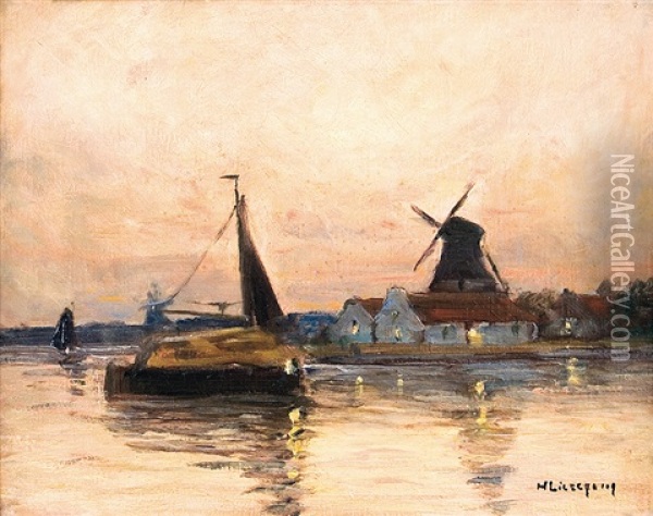Abend An Der Windmuhle Oil Painting - Helmuth Liesegang