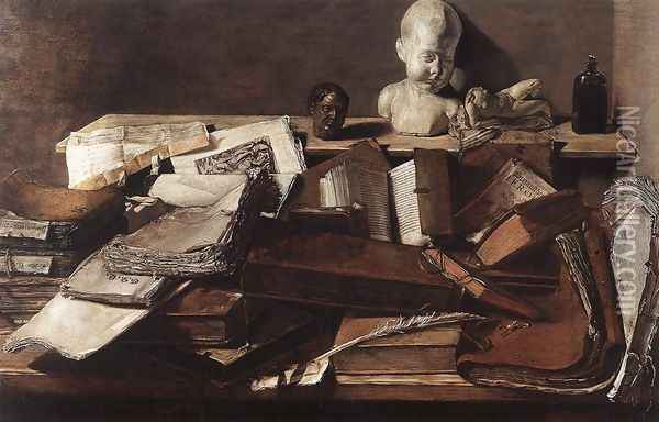 Still-Life with Books c. 1628 Oil Painting - Dutch Unknown Masters