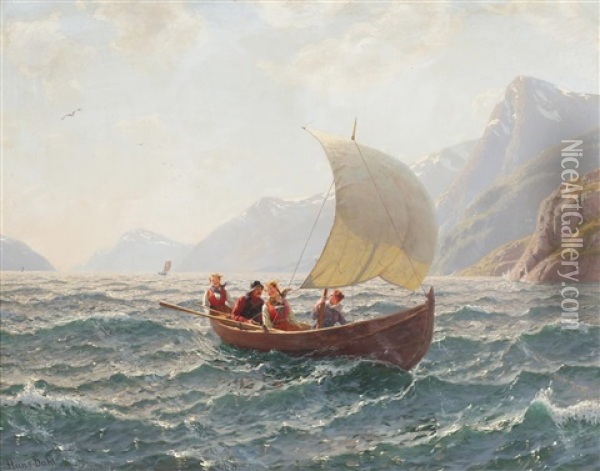 Lystig Ferd Pa Sognefjorden Oil Painting - Hans Dahl