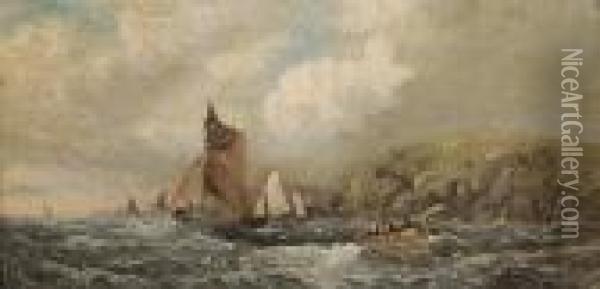 Fishing Vessels Off The Coast Oil Painting - William A. Thornley Or Thornber