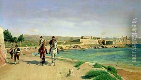 Antibes the Horse Ride 1868 Oil Painting - Jean Charles Meissonier