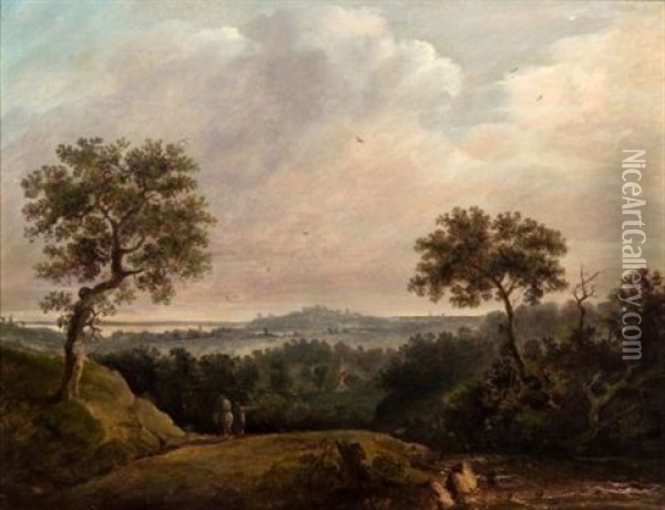 Expansive Landscape With Two Figures Oil Painting - Patrick Nasmyth