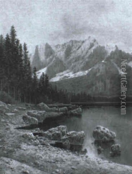 Der Weissenfelsersee In Den Julischen Alpen Oil Painting - Vincenz Hawlicek