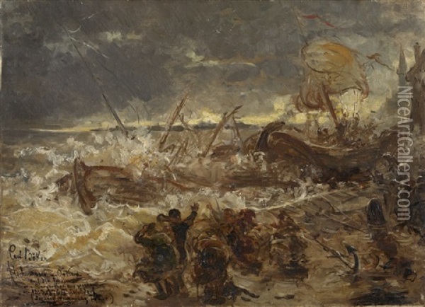 Hochwasser Und Orkan Auf Dem Rhein Oil Painting - Karl Boeker