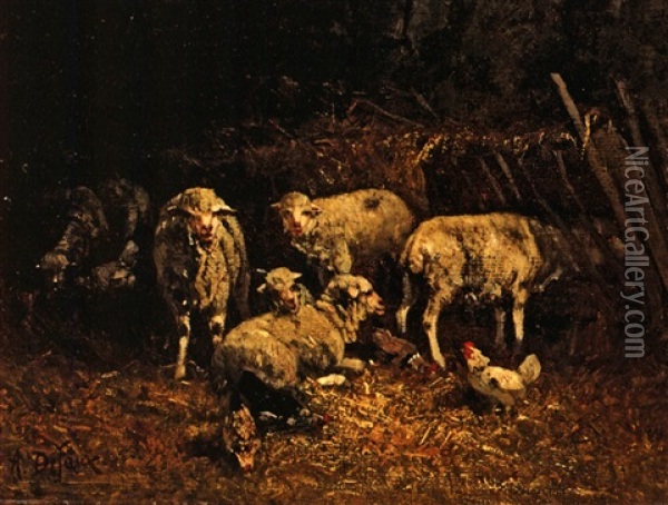 Stallinneres Mit Schafe Und Huhner Oil Painting - Alexandre Defaux