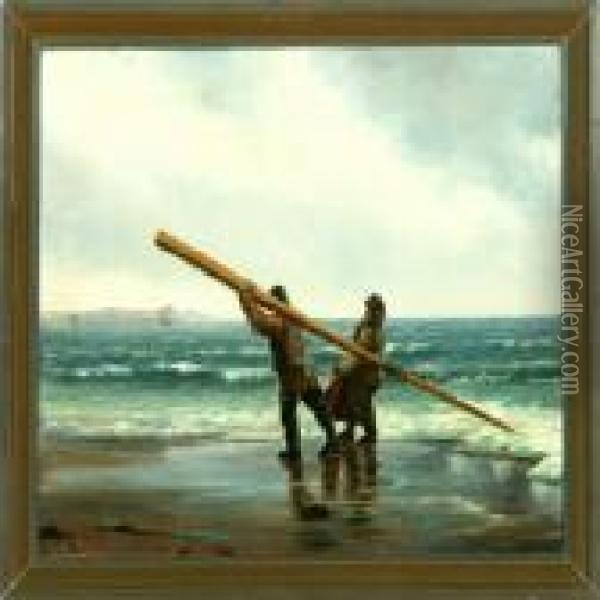 Fishermen On The Beach Oil Painting - Carl Locher