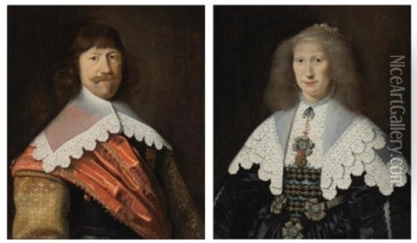 Portrait Of A Man; Portrait Of A Woman (pair) Oil Painting - Michiel Janszoon van Mierevelt
