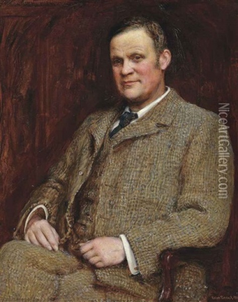 Portrait Of Edward Herbert Fison, Seated Three-quarter-length, In A Three Piece Tweed Suit Oil Painting - Ralph Peacock