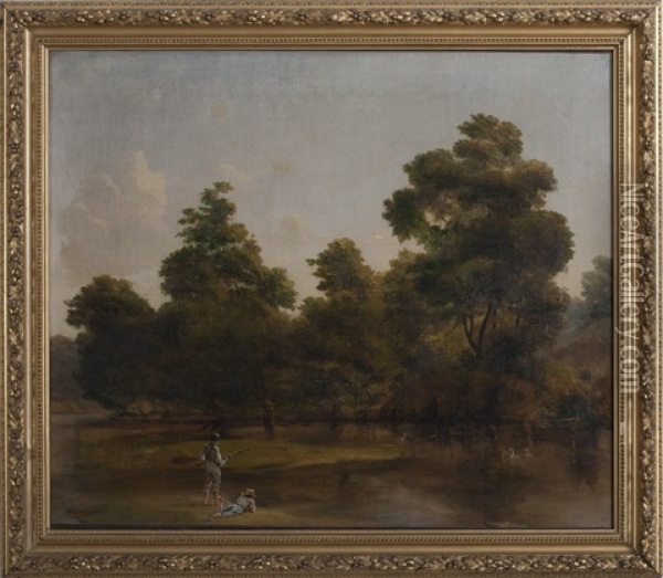 Boys Fishing In A Stream Oil Painting - William Thomas Mathews