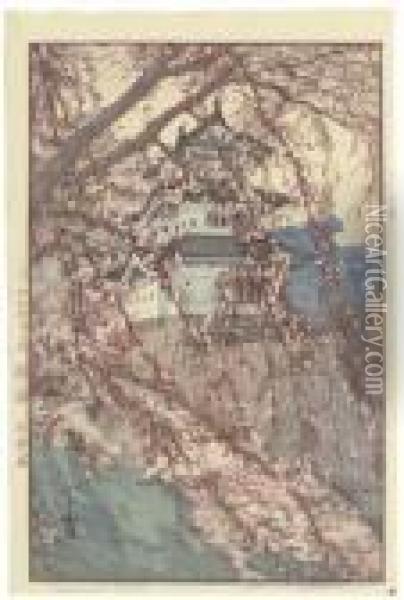 Hirosaki-jo/hirosaki Castle, 
From The Series Sakura Hachirai (eightviews Of Cherry Blossoms) Oil Painting - Hiroshi Yoshida