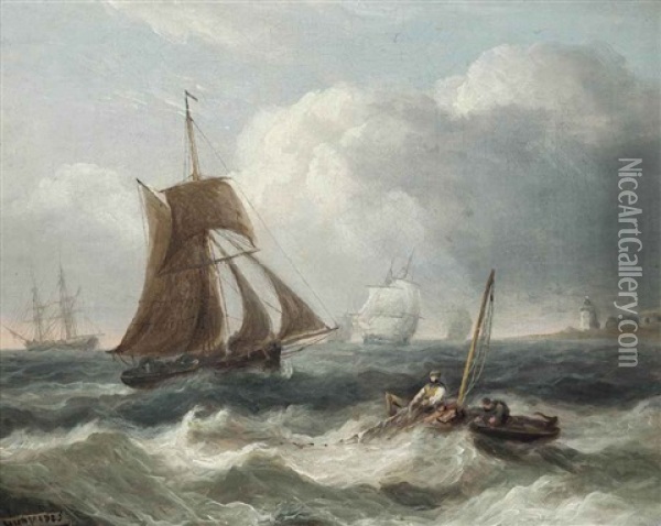 Fishermen Hauling In Their Nets In The Channel Oil Painting - Thomas Luny