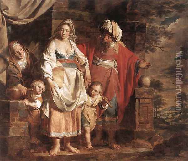 Hagar and Ishmael Banished by Abraham 1781 Oil Painting - Pieter Jozef Verhaghen