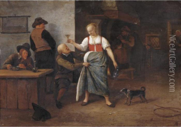 The Interior Of An Inn, With An Old Man Harrassing The Landlady Oil Painting - Jan Steen